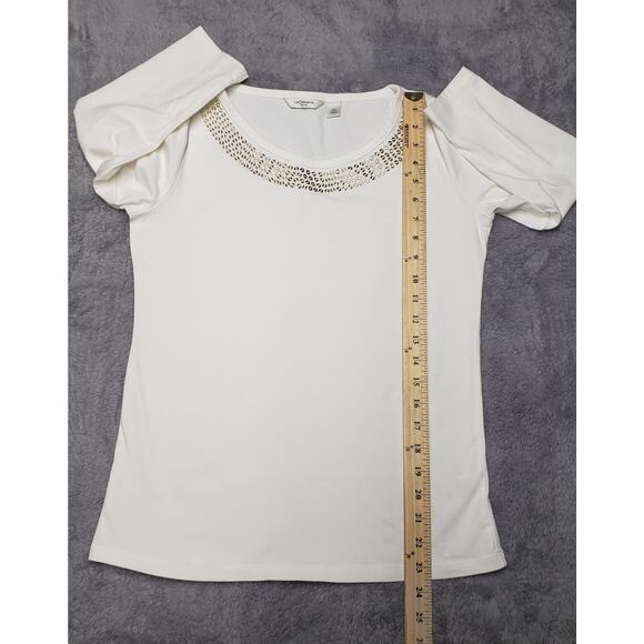 Liz Claiborne White Top Sz SP Cotton Blend  Grommet Neck Stretch Casual Chic - Picture 5 of 8
